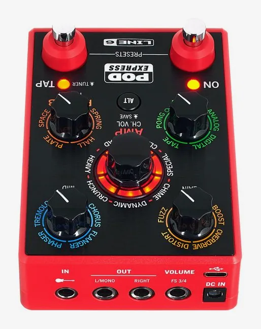Line6 Pod Express Guitar, footswitch in primo piano