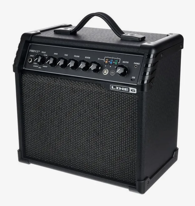 Line6 Spider V 20 MkII inquadrato di fronte su sfondo neutro