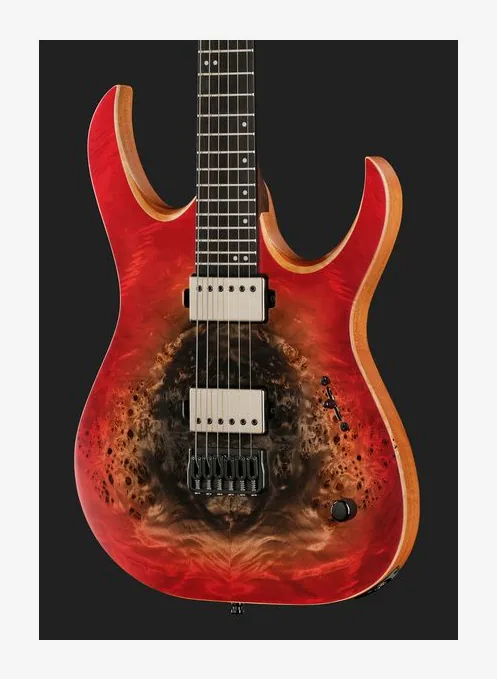 Mayones Guitars Duvell Elite 6 Supernova Red, paletta con meccaniche e logo
