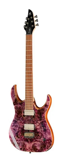 Mayones Guitars Duvell Elite 6 Purple NAMM'26 inquadrato di fronte su sfondo neutro
