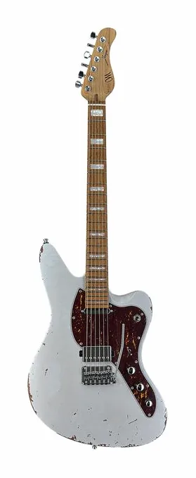 Mayones Guitars Jassper Nidra Aged 6 inquadrato di fronte su sfondo neutro