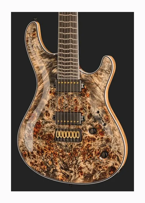 Mayones Guitars Regius Core 7 Trans Graphite, paletta con meccaniche e logo