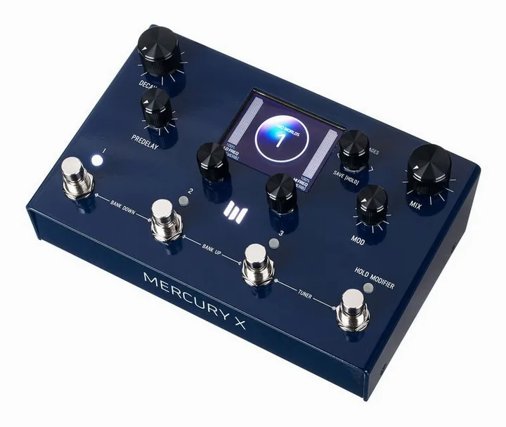 Meris Mercury X Reverb Pedal in primo piano frontale
