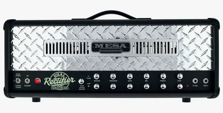 Mesa Boogie 90s Dual Rectifier Standard, logo e finiture del pannello frontale
