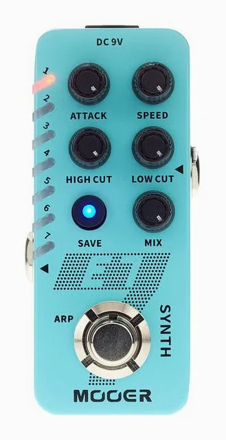 Mooer E7 Polyphonic Guitar Synth., grafica del pannello superiore