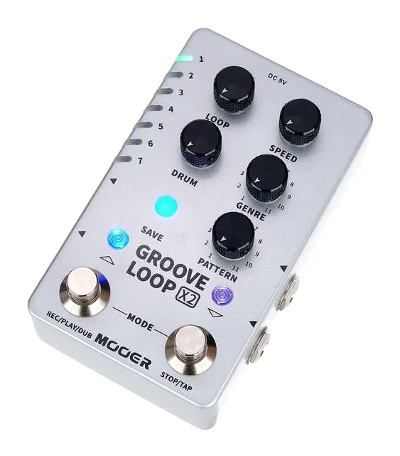 Mooer Groove Loop X2 in primo piano frontale