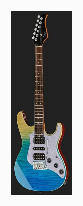 Mooer GTRS Soloist 810 Blue Burst, curve del body viste dall'alto