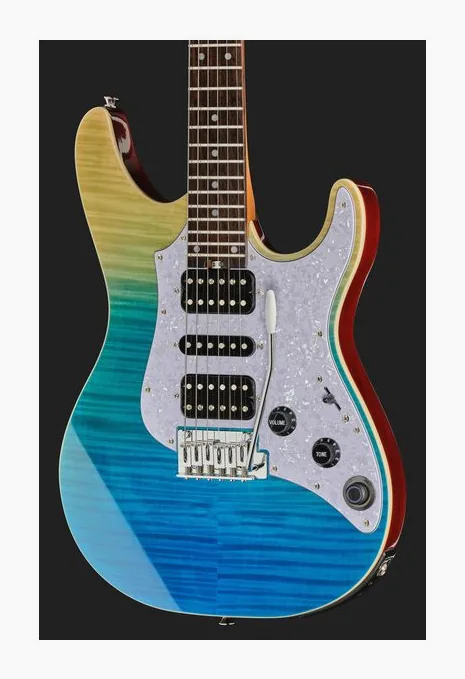 Mooer GTRS Soloist 810 Blue Burst, profilo laterale del corpo
