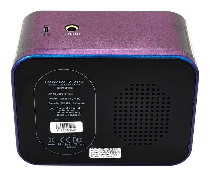 Mooer Hornet 05i Modeling Amp Purple, vista dall'alto della testata