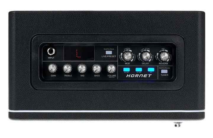 Mooer Hornet Modeling/BT Combo BLK, logo e finiture del pannello frontale