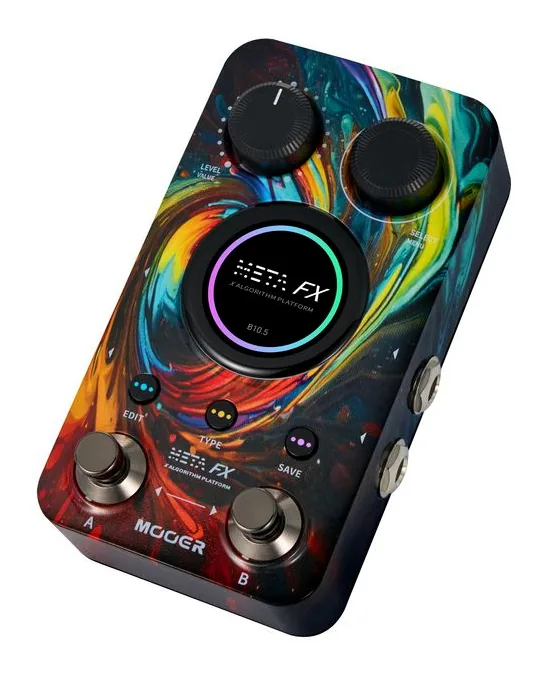 Mooer Meta FX Effects Pedal inquadrato di fronte su sfondo neutro
