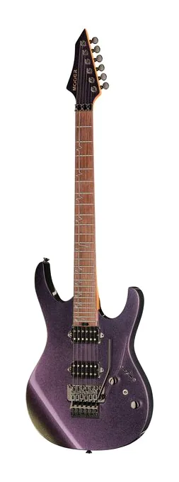 Mooer MMT100 FR Guitar Aurora Pink inquadrato di fronte su sfondo neutro