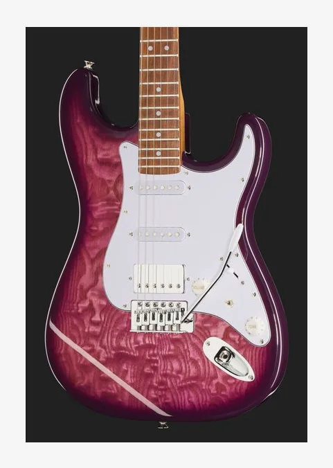 Mooer MSC20 Pro Guitar Prune Purple, corpo e verniciatura in primo piano
