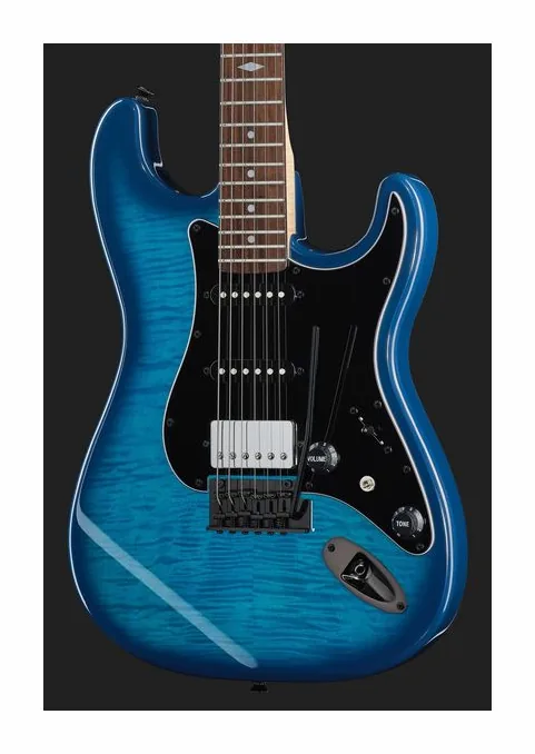 Mooer MSC31 Pro Guitar Blue Burst, corpo e verniciatura in primo piano