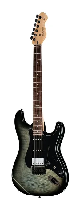 Mooer MSC31 Pro Guitar Grey Burst inquadrato di fronte su sfondo neutro