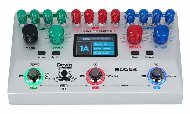 Mooer Ocean Machine II Delay/ Reverb, led e interruttore a pedale