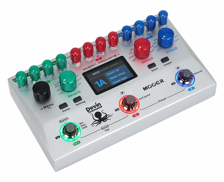 Mooer Ocean Machine II Delay/ Reverb, grafica del pannello superiore