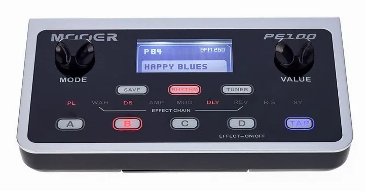 Mooer PE 100 Portable Guitar Effects, ingressi e uscite laterali