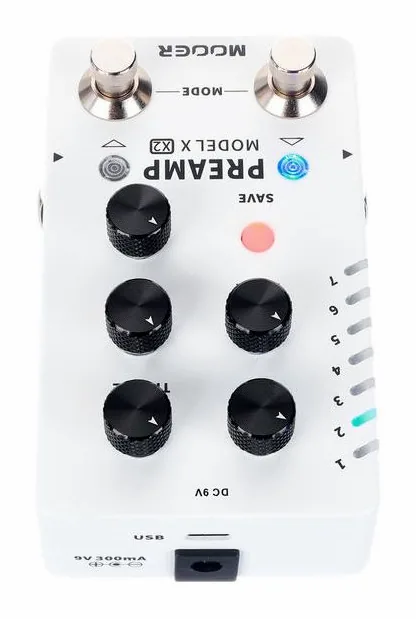 Mooer Preamp Model X2, ingressi e uscite laterali