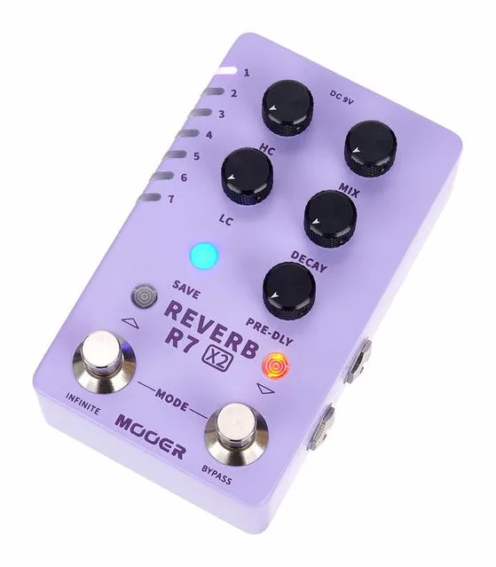 Mooer R7 X2 Reverb, manopole viste dall'alto