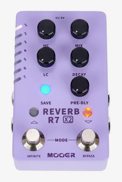 Mooer R7 X2 Reverb, ingressi e uscite laterali