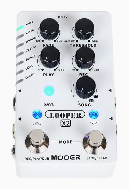 Mooer Stereo Looper X2, ingressi e uscite laterali