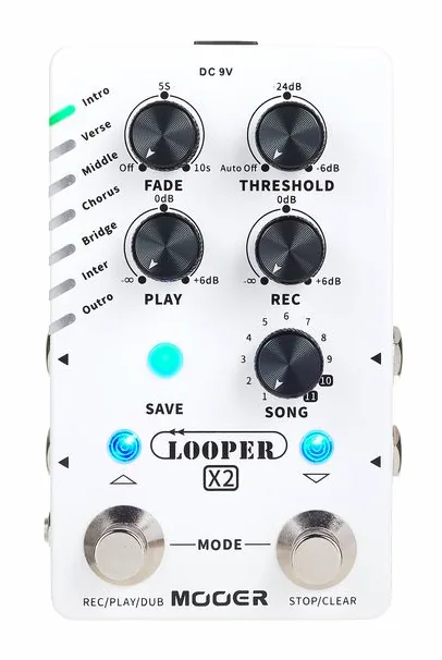 Mooer Stereo Looper X2, grafica del pannello superiore
