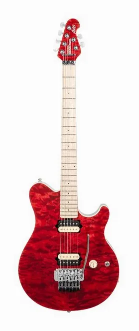 Music Man 30th Ann. Axis Quilt TRR inquadrato di fronte su sfondo neutro