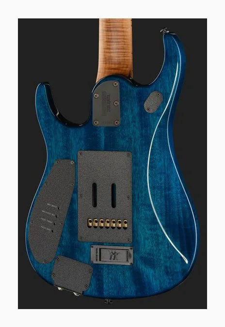 Music Man Petrucci JP15 7 Ultramarine QT, paletta con meccaniche e logo
