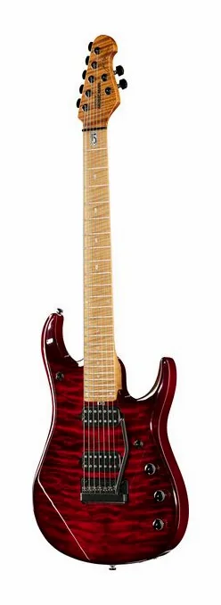 Music Man Petrucci JP15 7 Red Tide Quilt in primo piano frontale