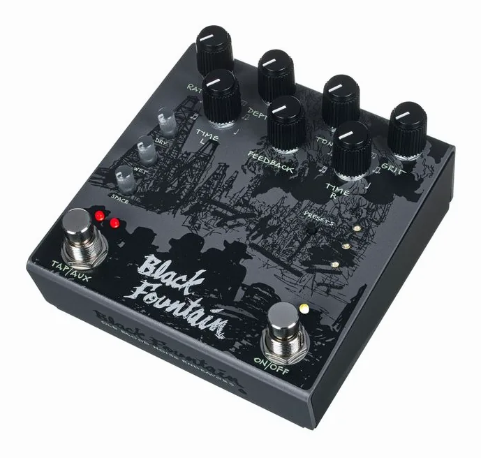 Old Blood Noise Endeavors Black Fountain Stereo Delay SL, grafica del pannello superiore