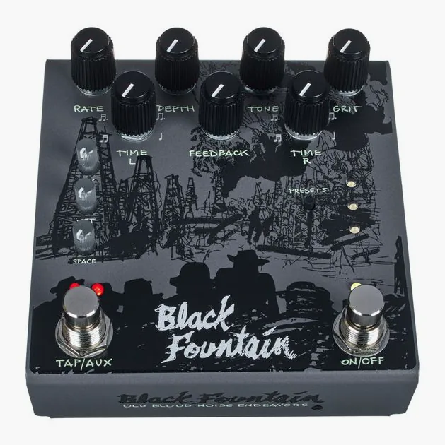 Old Blood Noise Endeavors Black Fountain Stereo Delay SL, connettori sul retro dell'unita
