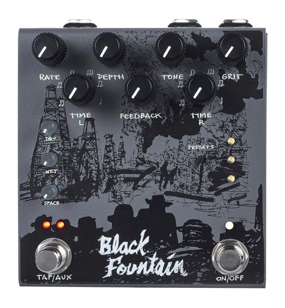 Old Blood Noise Endeavors Black Fountain Stereo Delay SL, ingressi e uscite laterali