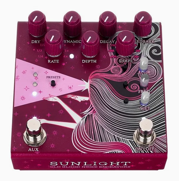 Old Blood Noise Endeavors Sunlight Stereo Reverb Maroon, led e interruttore a pedale