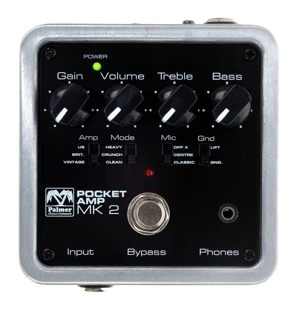 Palmer Pocket Amp MK2 Guitar Preamp, logo e finiture del pannello frontale