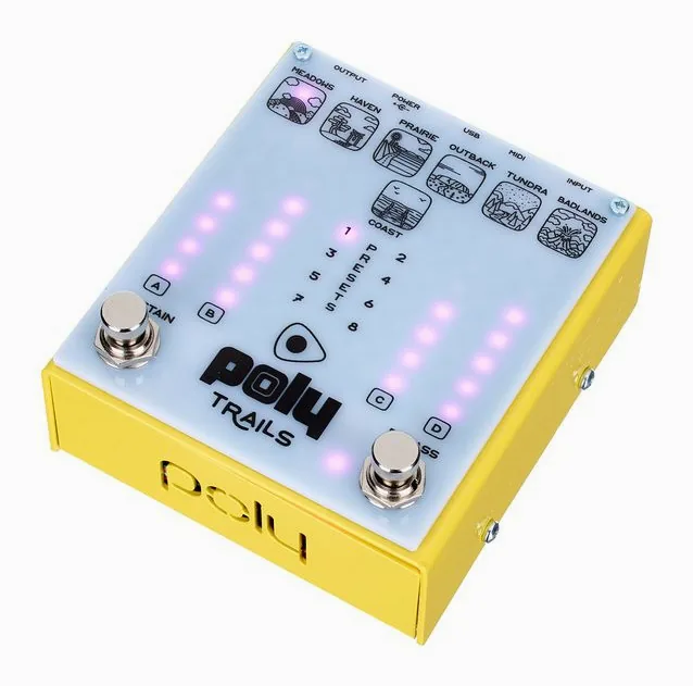 Poly Effects Trails Modulation/Delay inquadrato di fronte su sfondo neutro