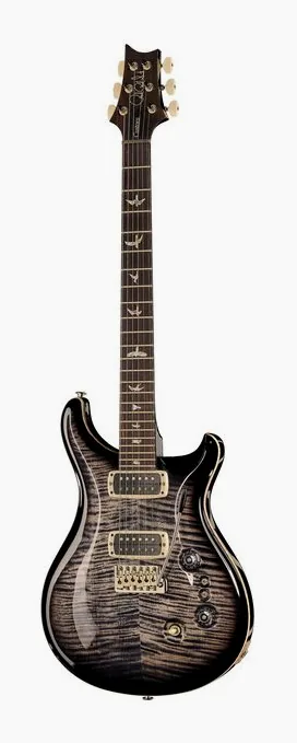 PRS Custom 24/08 Charcoal Burst inquadrato di fronte su sfondo neutro