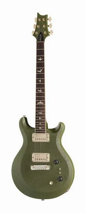 PRS S2 Mira 594 Satin Matcha Green inquadrato di fronte su sfondo neutro
