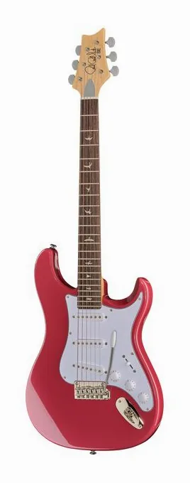 PRS SE Silver Sky Derby Red in primo piano frontale