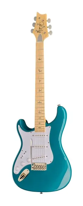 PRS SE Silver Sky Nylon Blue LH in primo piano frontale
