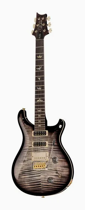 PRS Studio 10 Top Charcoal Burst inquadrato di fronte su sfondo neutro