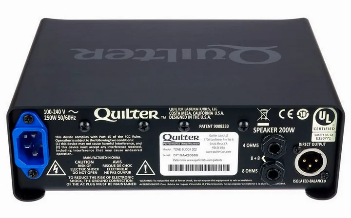 Quilter Tone Block 202, logo e finiture del pannello frontale