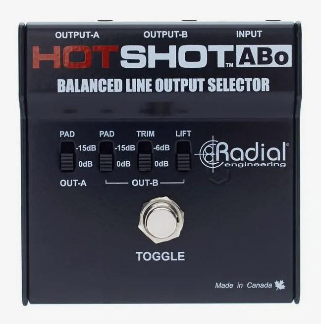 Radial Engineering HotShot ABO, connettori sul retro dell'unita