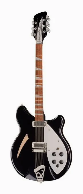 Rickenbacker 360/12 JG inquadrato di fronte su sfondo neutro