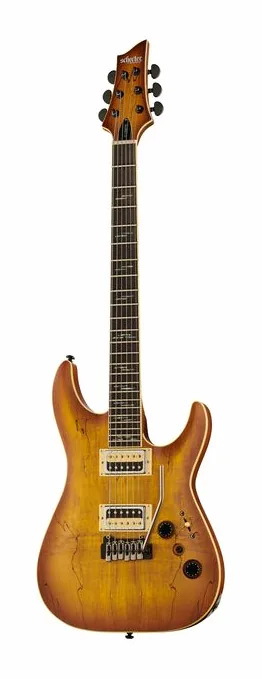 Schecter C-1 Exotic Spalted Maple SNVB inquadrato di fronte su sfondo neutro