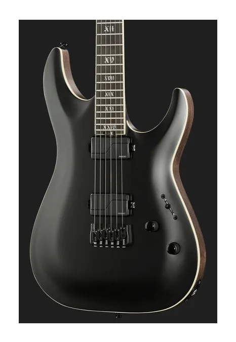 Schecter C-1 SLS Evil Twin Satin Black, corpo e verniciatura in primo piano