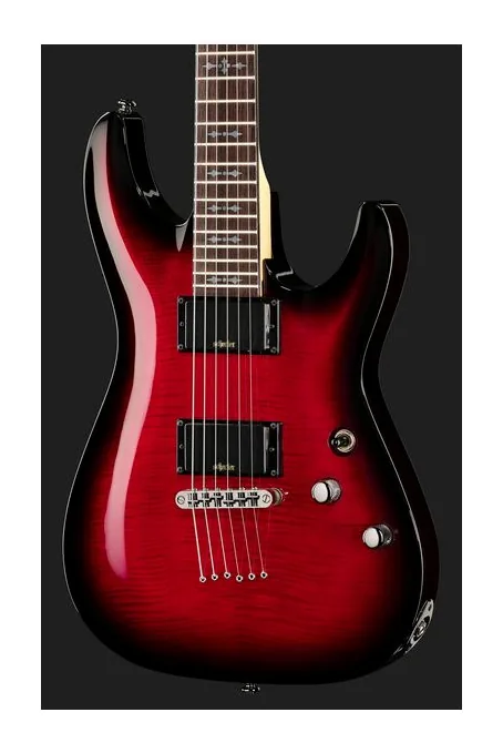 Schecter Demon-6 Crimson Red Burst, manico e tastiera visti di lato