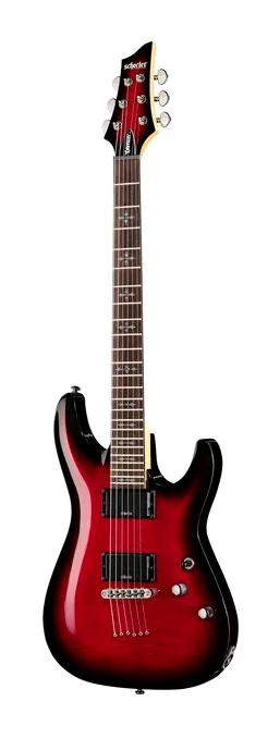 Schecter Demon-6 Crimson Red Burst in primo piano frontale