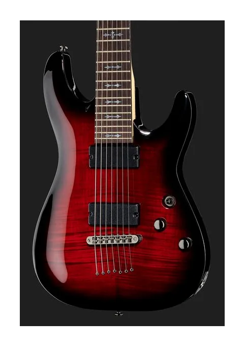Schecter Demon-7 Crimson Red Burst, curve del body viste dall'alto