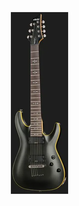 Schecter Demon 7-Satin Black, paletta con meccaniche e logo